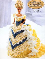 Crochet Doll Dress - Barbie gown pattern -Victorian Lady Miss April -Vintage patterns dolls clothes Digital PDF download