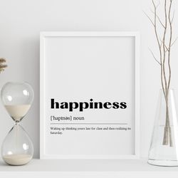 Happiness Definition Poster | Happiness Wall Home Decor | Dictionary Meaning Frame | Mental Health and Wall Decor