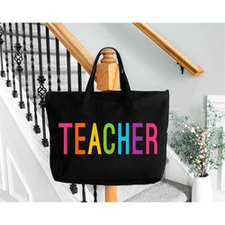 teacher tote bag, teacher appreciation gift ideas for teacher end of year, rainbow teacher bag personalized teacher gift