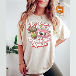 Retro Merry Christmas Comfort Colors Shirt, Vintage Christmas TShirt, Hot Cocoa Christmas Movies Shirt