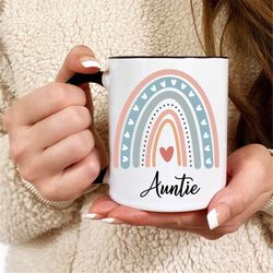 Boho Rainbow Coffee Mug, Custom Gifts for Auntie, Gift Ideas for Aunt, Rainbow Mug, Coffee Cup, Personalized Auntie Gift
