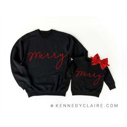 Merry and Bright Christmas Sweatshirt, Mommy and Me Outfits, Baby Girl Christmas Sweater, Christmas Gift for Mom from Da