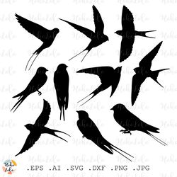 Swallow Svg, Swallow Silhouette,  Stencil Template, Swallow Cutting file, Swallow Cricut, Bird Svg, Clipart Png