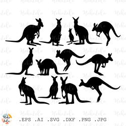 Kangaroo Svg, Kangaroo Cutting files, Kangaroo Silhouette, Kangaroo Cricut, Stencil Template Dxf, Clipart Png