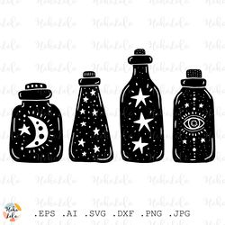 Magic Bottle Svg, Boho Bottle Svg, Bottle Scandinavian Svg, Magic Bottle Cricut, Linocut Png, Stencil Templates Dxf