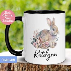 Rabbit Lover Gift, Personalized Easter Mug, Easter Bunny Coffee Mug, Name Mug,  Easter Cup, Rabbit Mug, Happy Easter Gif