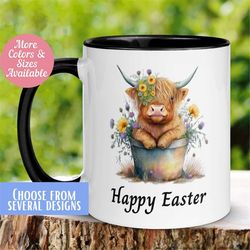 Easter Highland Cow Mug, Easter Mug, Easter Coffee Mug, Spring Easter Cow, Happy Easter Gift, Easter Cup,  Easter Basket