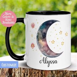 Moon Mug, Celestial Moon, Moon and Stars Coffee Mug, Witchy Mug, Astrology Mug, Personalized Custom Name Mug, Moon Cup,