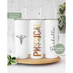 Custom Name Earth Tone Physical Therapist Tumbler for Appreciation - Gift for Best Pt - Pt Travel To Go Cup - Pt Tumbler