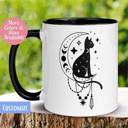Black Cat Coffee Mug,  Mystic Moon Mug, Mystic Cat Mug, Cat Lover Gift, Celestial Cat, Moon Astrology Mug, Halloween Mug