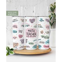 Math Teacher Daily Affirmations Tumbler Gift for Teacher - Math Co-Teacher Cute Gifts - Teacher To Go Cup, Travel Cup -