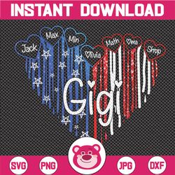 Personalized Names 4th Of July America Flag Glitter Gigi Love Heart PNG Personalized, Grandma Mimi Gigi Patriot png, 4th