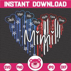 Personalized Names 4th Of July America Flag Glitter Mimi Love Heart PNG Personalized, Grandma Mimi Gigi, Patriot png 4th