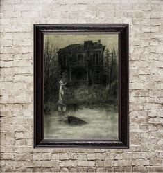 abandoned house. dark art print. dark modern art print. gloomy landscape poster. ruins wall hanging. 812.