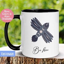 Animal Bird Mug, Be Free Mug, Celestial Moon Sun Mug, Positive Energy Mug, Inspirational Gift, Evil Eye Mug, Spiritual T