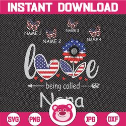 Personalized Names Love Being Called Nana PNG US Flag Sunflower 4thof July Independence Day Patriotic Freedom Tee Design