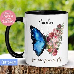 Personalized Colorful Butterfly Name Mug, You Are Free To Fly, Custom Mug, Name Mug, Butterfly Coffee Mug, Personalized