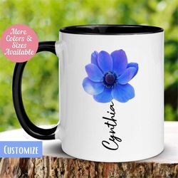 Personalized Blue Flower Name Mug, Custom Name Mug, Name Mug, Custom Coffee Mug, Personalized Coffee Mug, Flower Mug, Bi