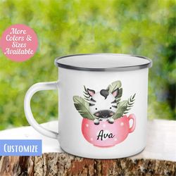 Zebra in Cup Mug, Personalize Custom Name Mug, Cute Mug for Kids, Camping Mug, Hot Chocolate Mug, Cute Colorful Cup, 434