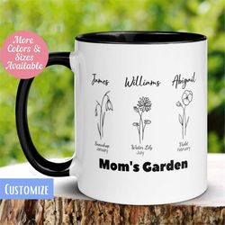 Family Birth Flower Mug Personalized, Garden Floral Mug, Custom Name Mug, Gift for Mom Nana Dad Her Women, Birthday Coff