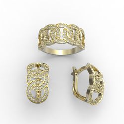 3d model of a jewelry ring and earrings for printing. Engagement ring and earrings. 3d printing