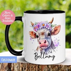 Personalized Cow Mug, Custom Name Mug, Name Mug Personalized, Cow Lover Gift, Farm Animal Coffee Mug, Cute Colorful Cow