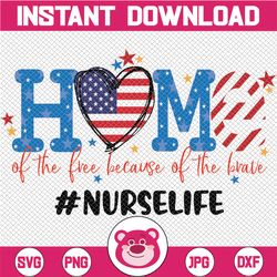 NurseLife July 4th PNG Home Of The Free Because Of The Brave PnG, Independence Day PnG, Patriotic PNG, America PnG, Subl