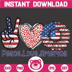 Peace Love America png, Patriotic Sunflower 4th of July sublimation designs downloads, sublimation graphics, Patriotic d