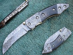 Superior Custom Hand Forged Damascus Steel Folding Knife ,Hand Made Pocket Knife