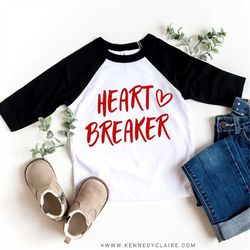 Boys Valentines Shirt, Toddler Valentines Day Gift for Kids Baseball Shirt, Toddler Boy Valentine Outfit HEART BREAKER