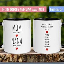 Mug for Mom or Grandma, Gift for Mama, Gift for Nana, Coffee Mug, Tea Cup, Color Handle, Custom Design, Personalize 220