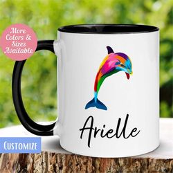 Dolphin Mug, Personalized Name Mug, Custom Dolphin Mug, Cute Colorful, Birthday Name Mug, Animal Mug, Tea Coffee Cup, Do