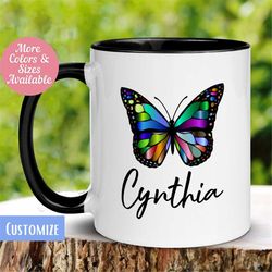 Personalized Butterfly Name Mug, Custom Name Mug, Name Mug, Custom Coffee Mug, Personalized Coffee Mug, Cute Happy Mug,
