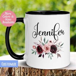 Personalized Flower Name Mug, Custom Name Mug, Name Mug, Custom Coffee Mug, Personalized Mug, Watercolor Flower Mug, Flo