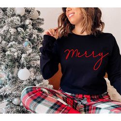 Merry Sweatshirt, Merry Christmas Shirt for Women, Merry Shirt, Christmas Crewneck Christmas Sweater mx-3