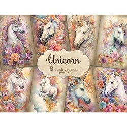 Unicorn Junk Journal Kit | Printable Scrapbook Paper Bundle