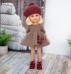 Paola Reina doll clothes 32 cm/ 13'' . Beret and dress. Dress with embroidery. Handmade.