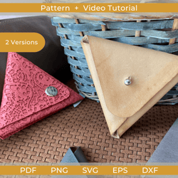 coin wallet pdf pattern, leather triangle coin pouch pdf pattern, coin purse pdf template