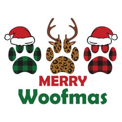 Womens MERRY Woofmas Dog Paw Christmas Buffalo Plaid Leopard Print Svg, silhouette svg fies
