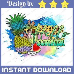 Hello Summer Pineapple Sublimation Designs Downloads, Pineapple PNG, Sublimation Clipart, Sublimation PNG, Printable Des