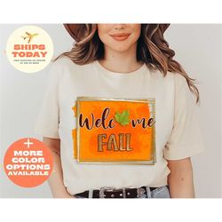 Leopard Pumpkin Shirt for Women, Welcome Fall Pumpkin Tee Shirt, Thanksgiving Shirt Gift Ideas for Mom, Autumn Trendy Pu