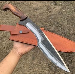Handmade 1095 steel 15" hunting and bushcraft knife with wood handle. Best men's gift, gift for dad