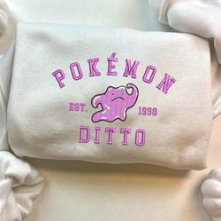 Ditto Embroidered Crewneck, Pokemon Embroidered Sweatshirt, Inspired Embroidered Manga Anime Hoodie, Tshirt