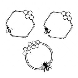 Honey Bee Frame SVG, PNG, PDF, Hexagon frame svg, Bumble bee wreath, Honeycomb Monogram, wreath svg
