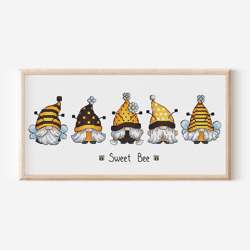 Gnome Bee Cross Stitch, Mini Dwarf Cross Stitch Bumblebee Cross Stitch Kawaii Embroidery Bee Lover Gift Instant Download