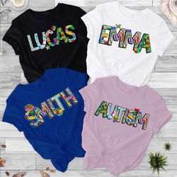 Personalize Autism Alphabet Shirt, Autism Alphabet Font Letters T-Shirt,Autism Awareness Puzzle Tee