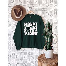 Holly Jolly Vibes Sweater, Retro Santa Sweater, Santa Sweatshirt, Vintage Graphic Tee, Merry Christmas Sweater, Christma