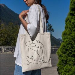 Henri Matisse Inspired Line Art Tote Bag -aesthetic tote bag,artsy tote bag,art tote bag,aesthetic tote,matisse tote,mat