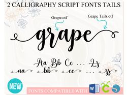 Grape Font with Tails | Romantic Fonts, Script Fonts, Beautiful Fonts, Cursive Font, Handwritten Font, Wedding font