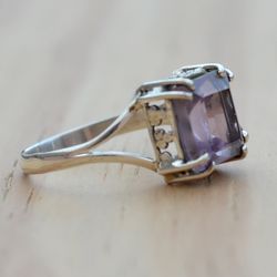 Dainty Amethyst Ring Women, Sterling Silver Handmade Ring, Purple Stone Ring Silver, Unique Handmade Gift Valentine Day